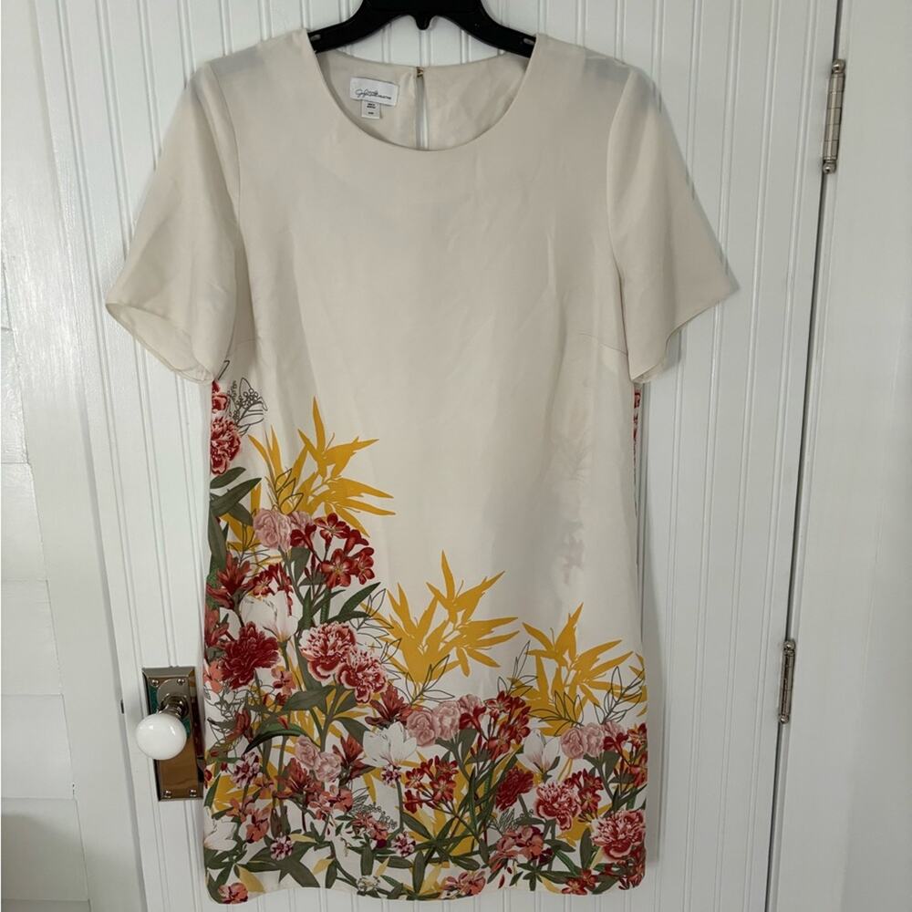 Jaclyn Smith Collection Short Sleeve White Floral Boho Sheath Dress Size XL